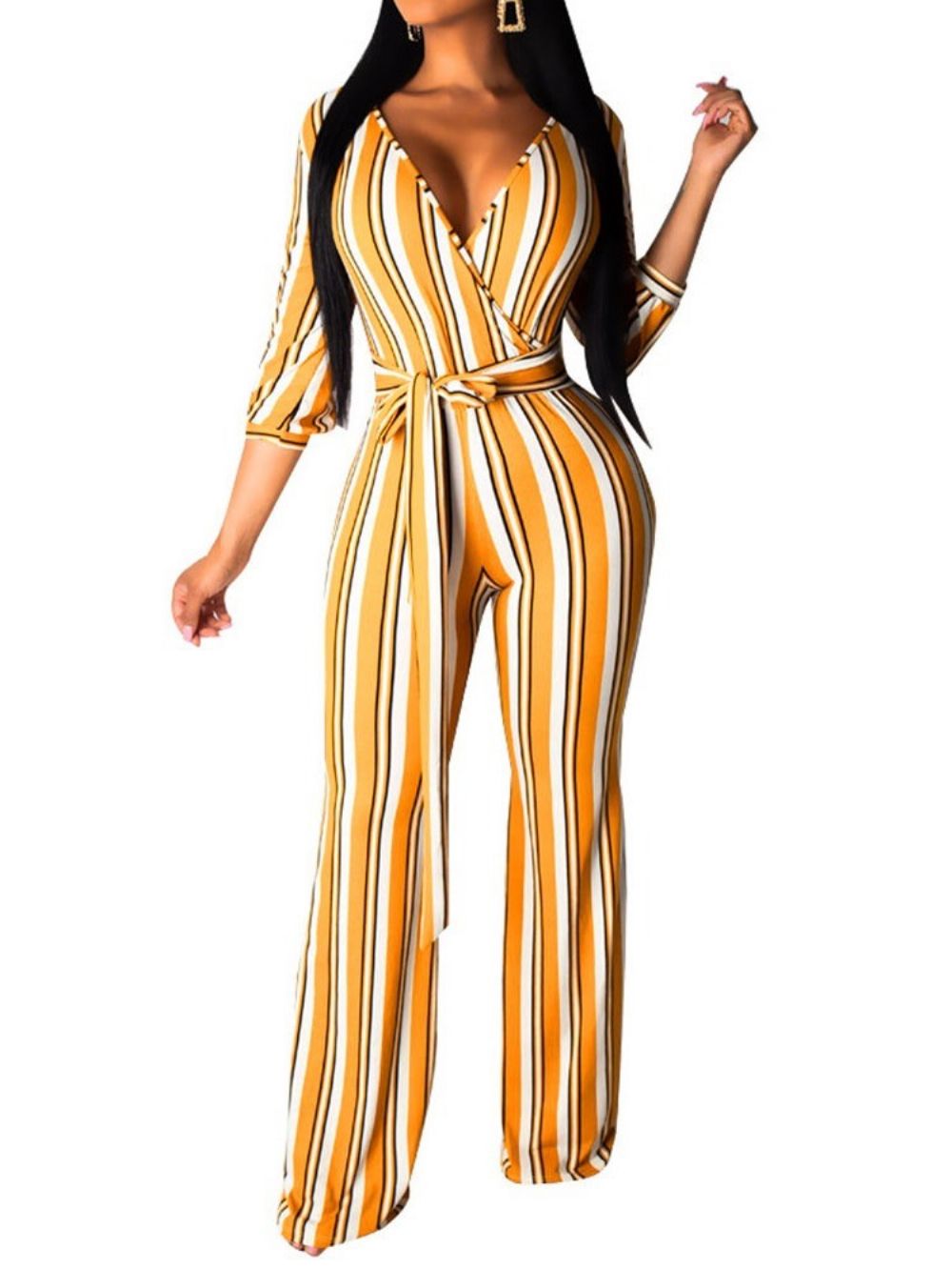 Gestreepte Slanke Schattige Jumpsuit Met Hoge Taille