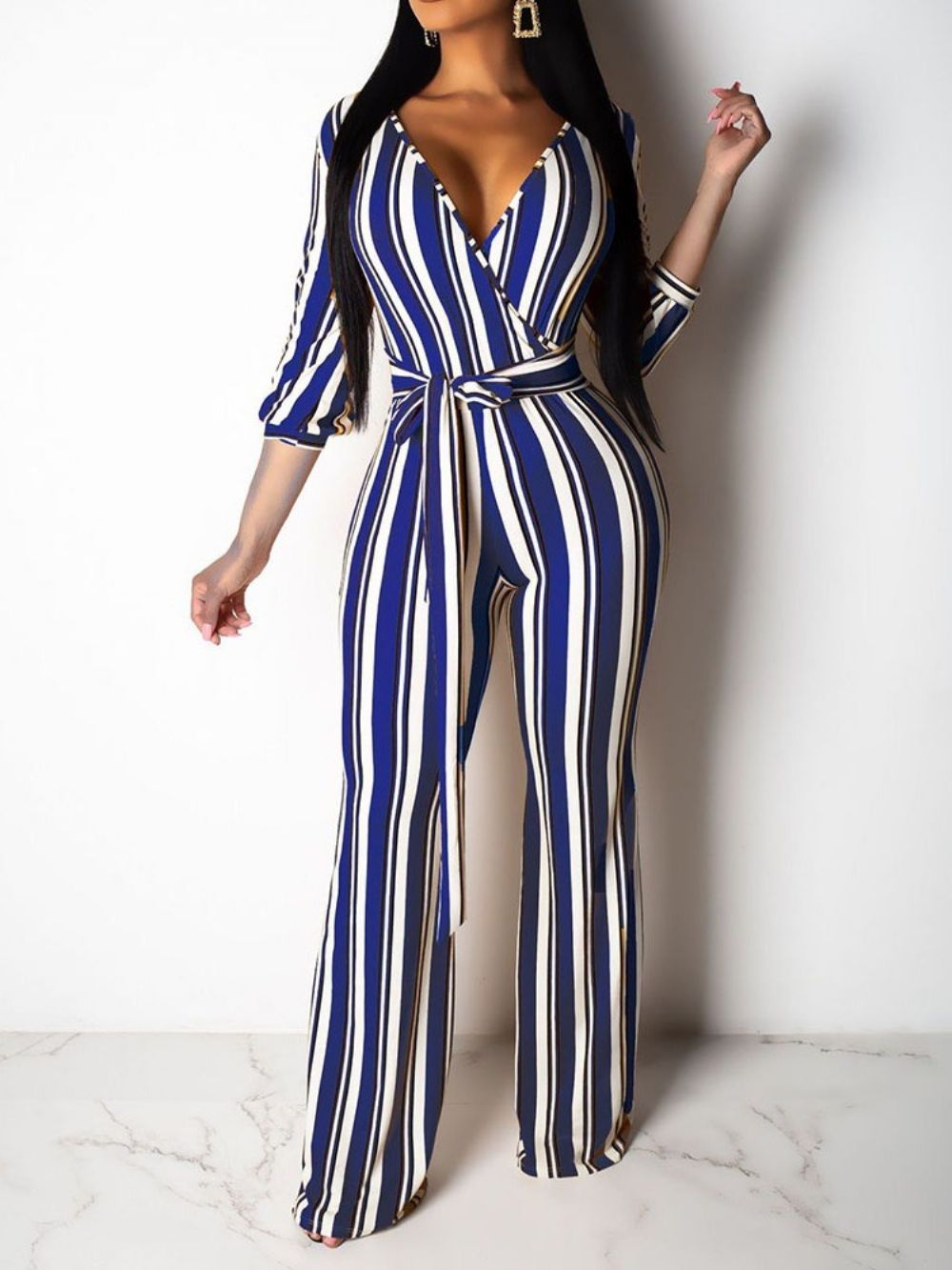 Gestreepte Slanke Schattige Jumpsuit Met Hoge Taille