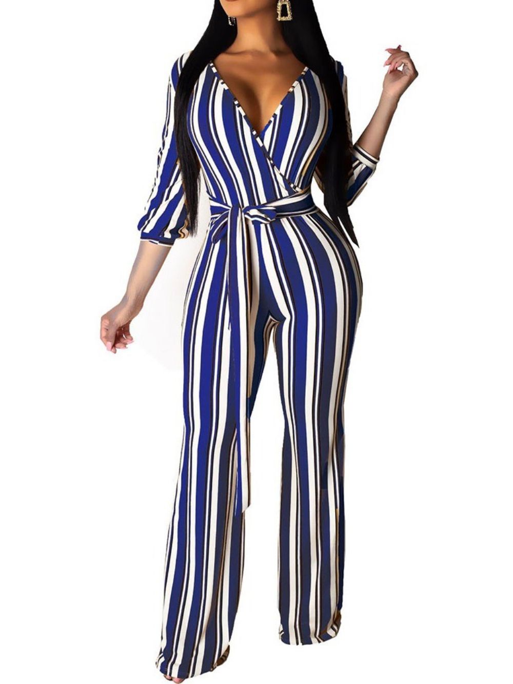 Gestreepte Slanke Schattige Jumpsuit Met Hoge Taille