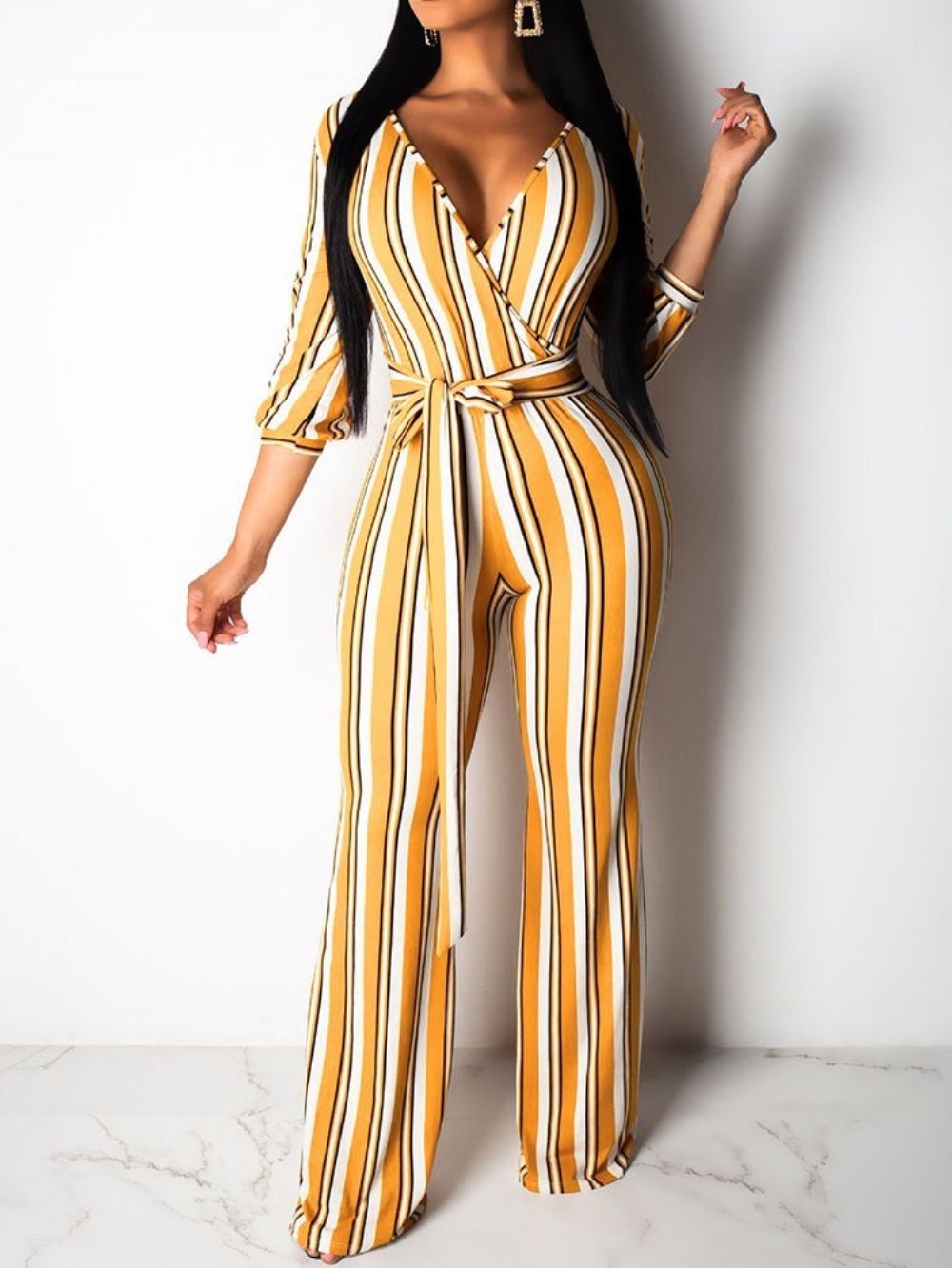 Gestreepte Slanke Schattige Jumpsuit Met Hoge Taille