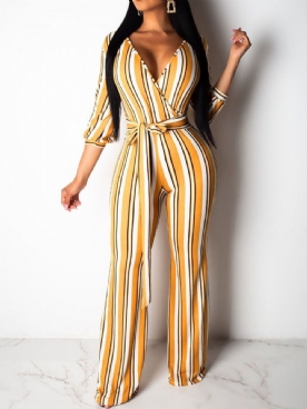 Gestreepte Slanke Schattige Jumpsuit Met Hoge Taille