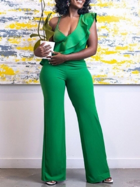 Groene Effen Nette Slanke Jumpsuit Met Hoge Taille