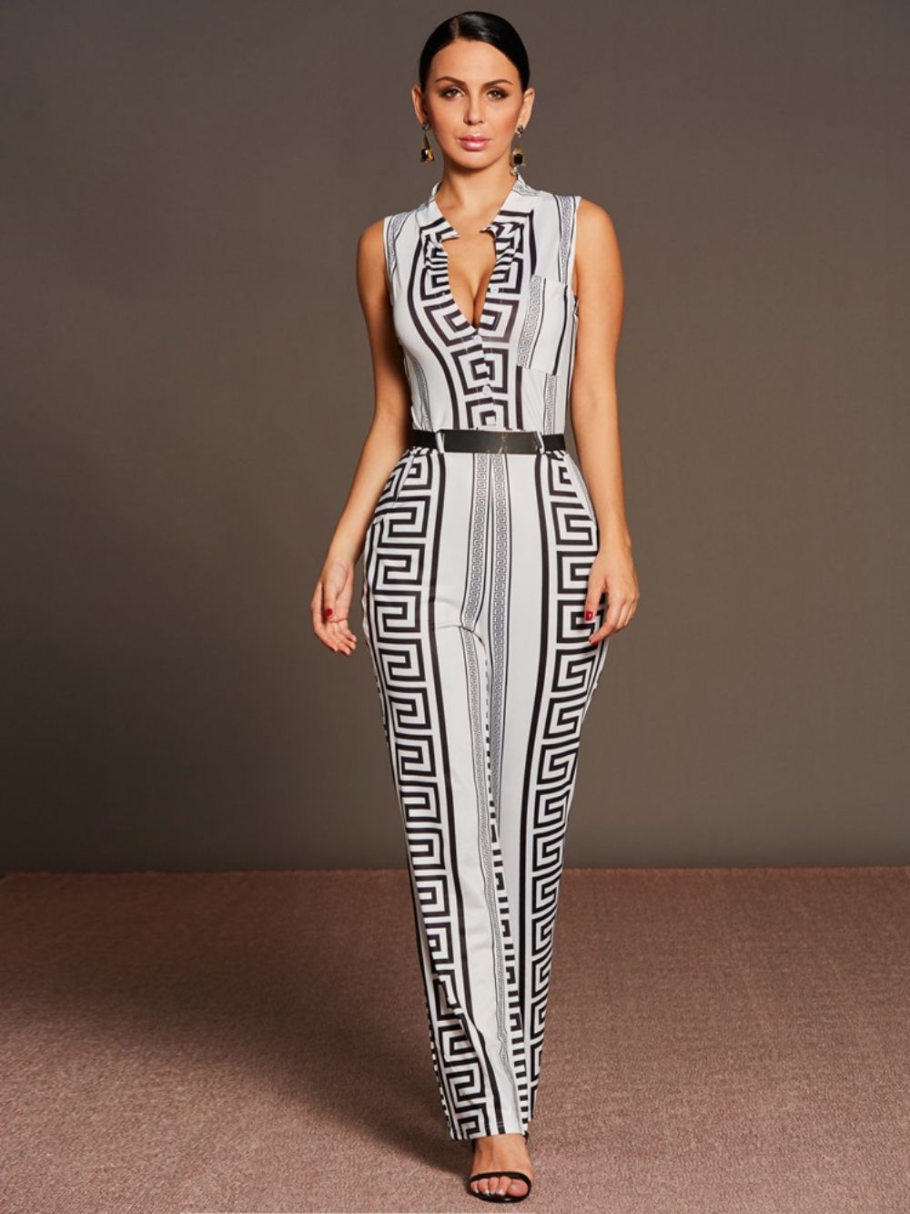 Hoge Taille Patchwork Riem Print Jumpsuits Broek