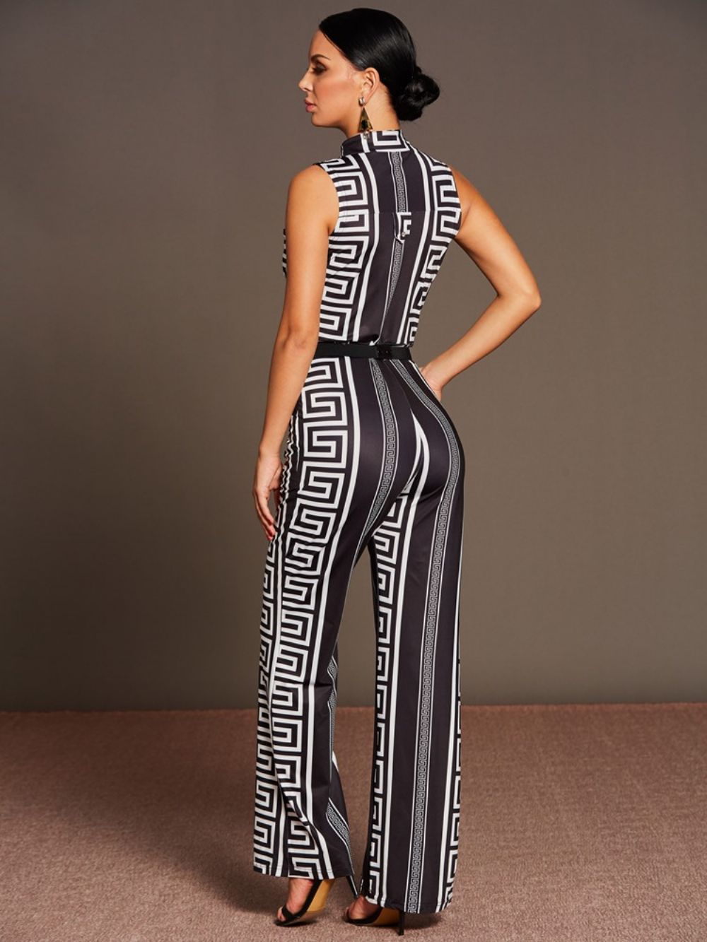 Hoge Taille Patchwork Riem Print Jumpsuits Broek