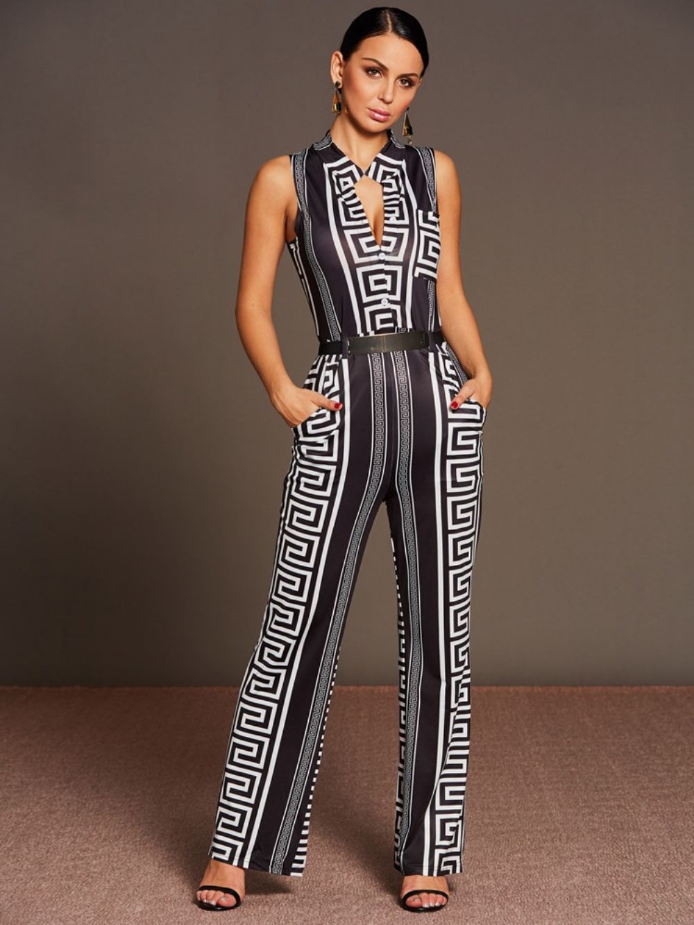 Hoge Taille Patchwork Riem Print Jumpsuits Broek