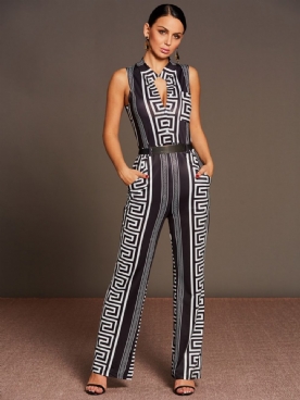 Hoge Taille Patchwork Riem Print Jumpsuits Broek