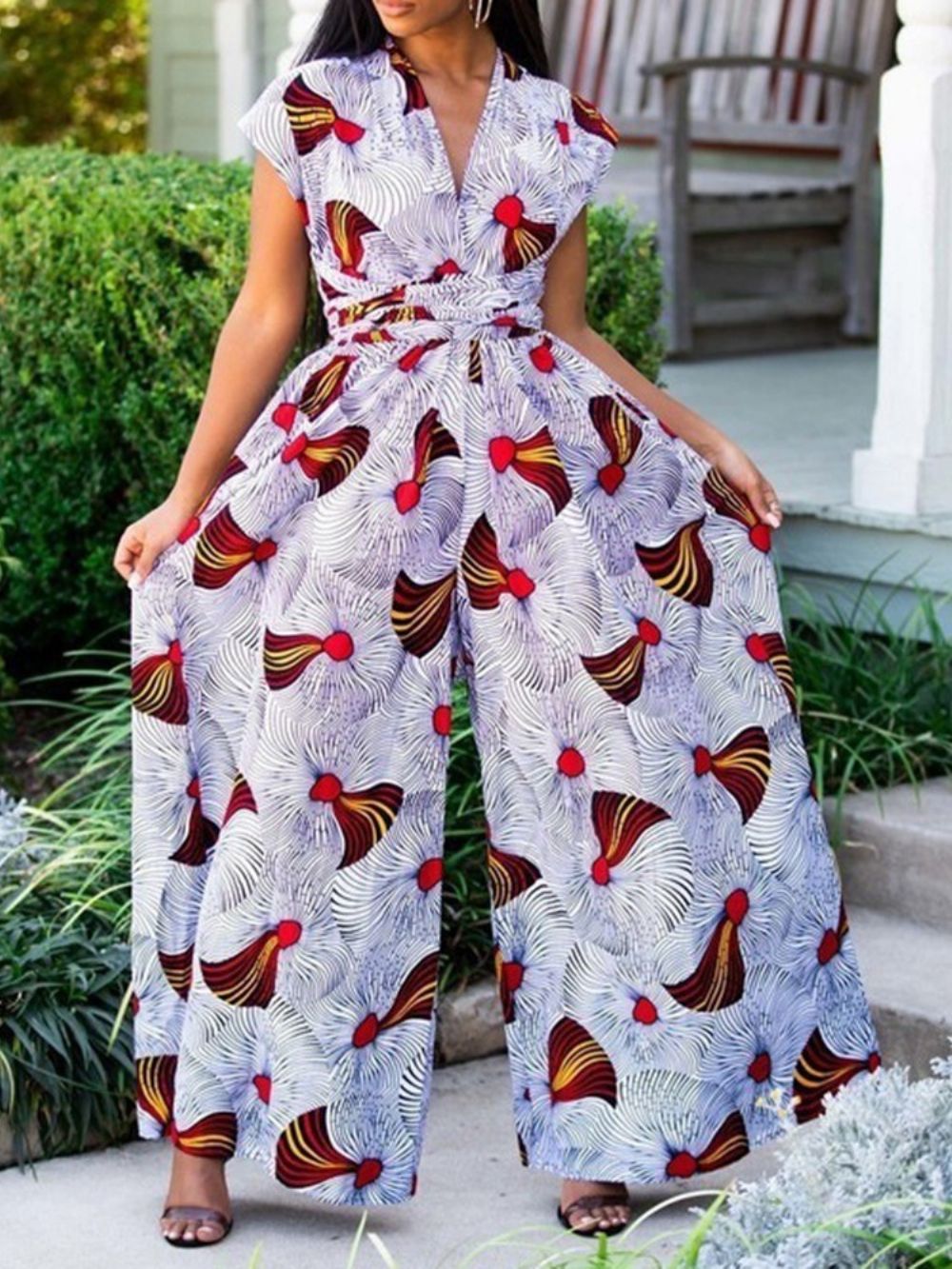 Jumpsuit Met Hoge Taille En Wijde Pijpen Over De Volledige Lengte Met Geometrische Print