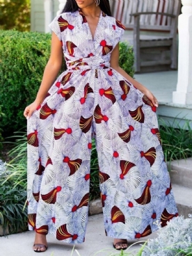 Jumpsuit Met Hoge Taille En Wijde Pijpen Over De Volledige Lengte Met Geometrische Print