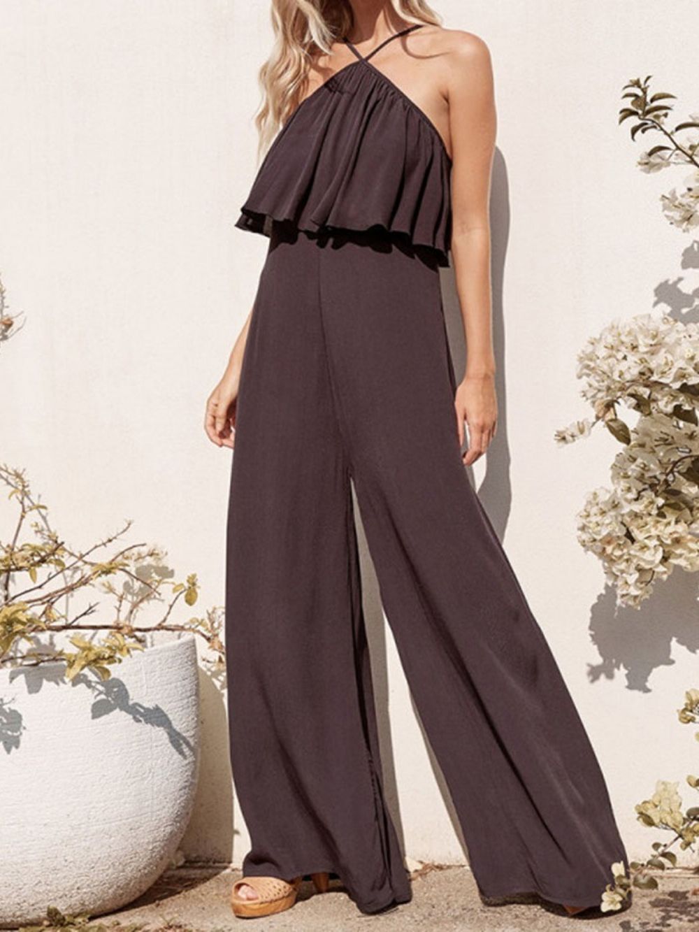 Lange Effen Rechte Slanke Jumpsuit Dames