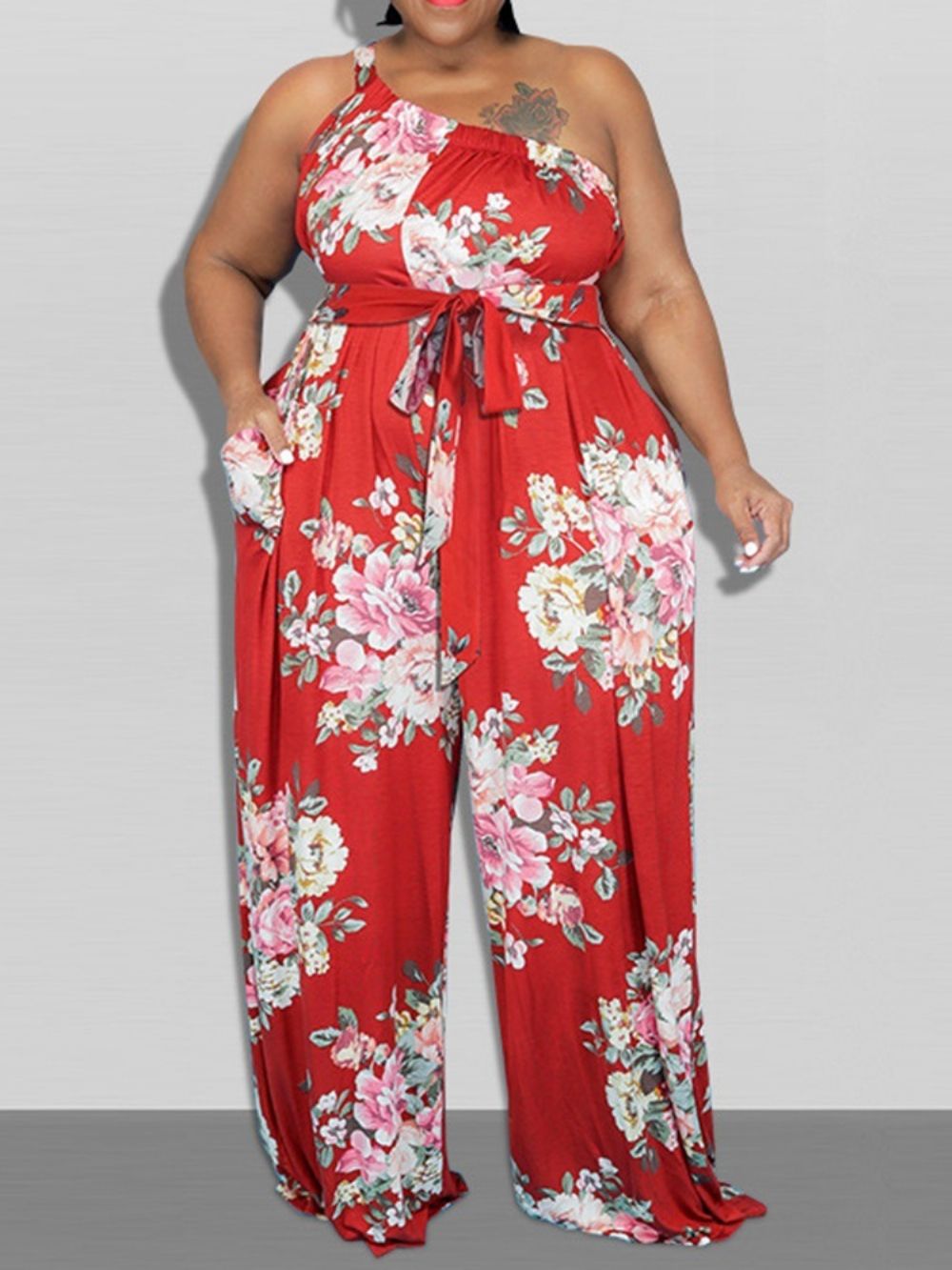 Losse Rechte Jumpsuit Met Bloemenprint Over De Volledige Lengte