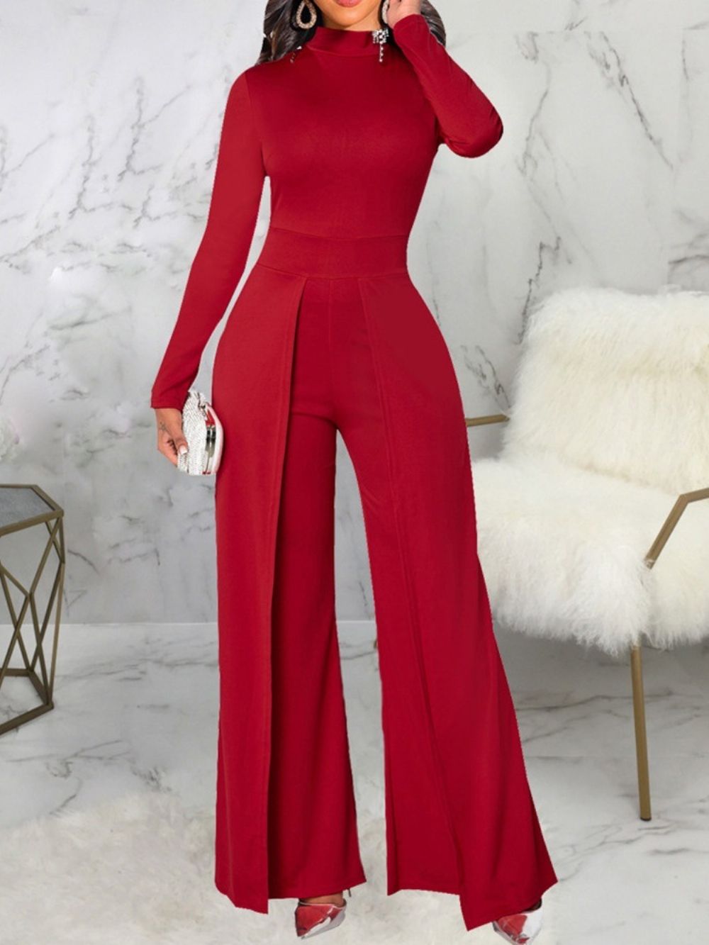 Mode Asymmetrische Slanke Jumpsuit Met Volledige Lengte En Halfhoge Taille