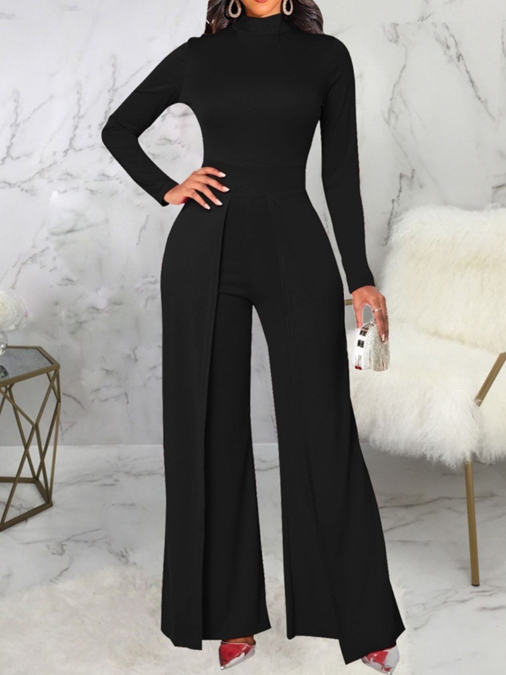 Mode Asymmetrische Slanke Jumpsuit Met Volledige Lengte En Halfhoge Taille