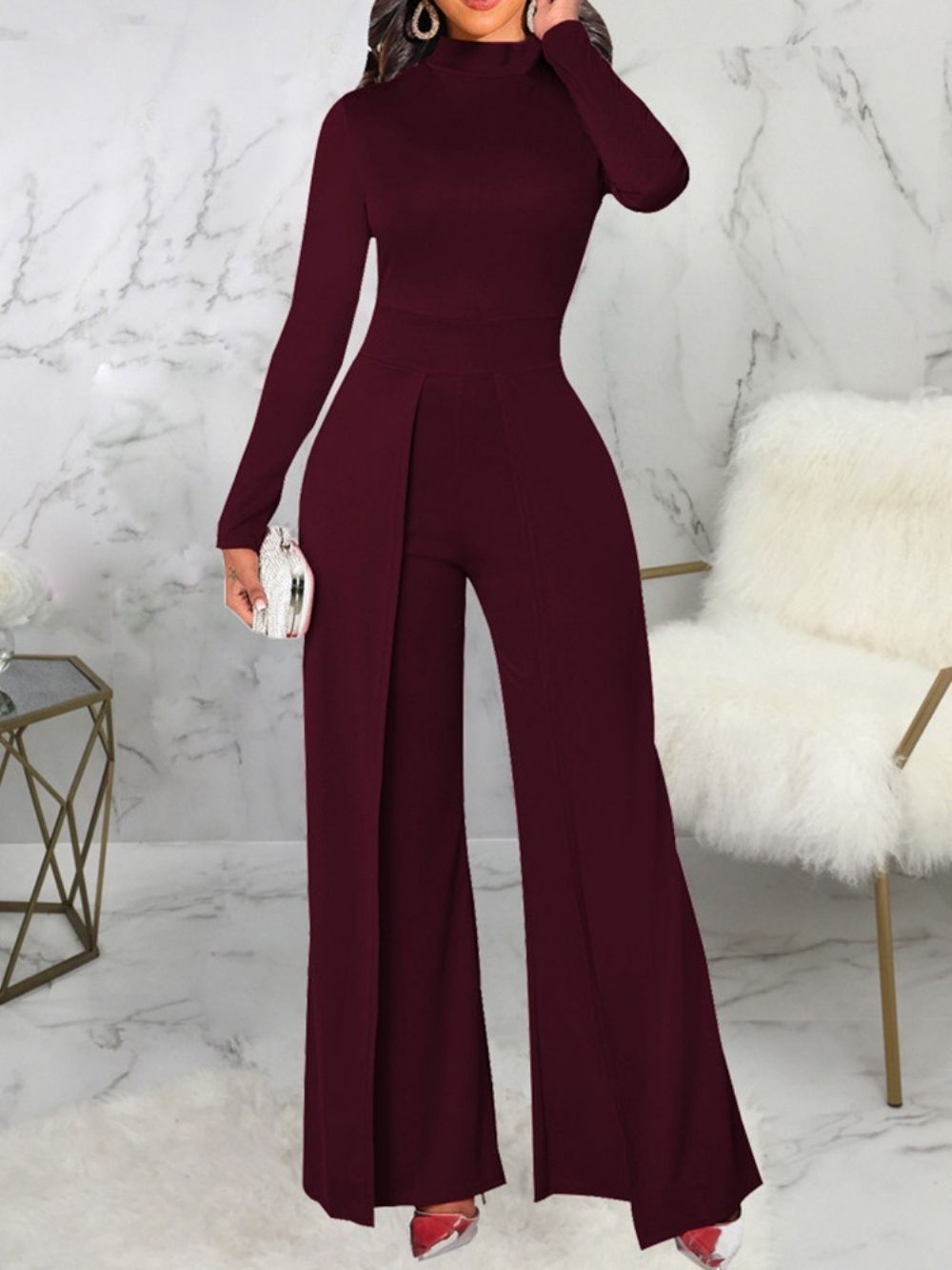 Mode Asymmetrische Slanke Jumpsuit Met Volledige Lengte En Halfhoge Taille