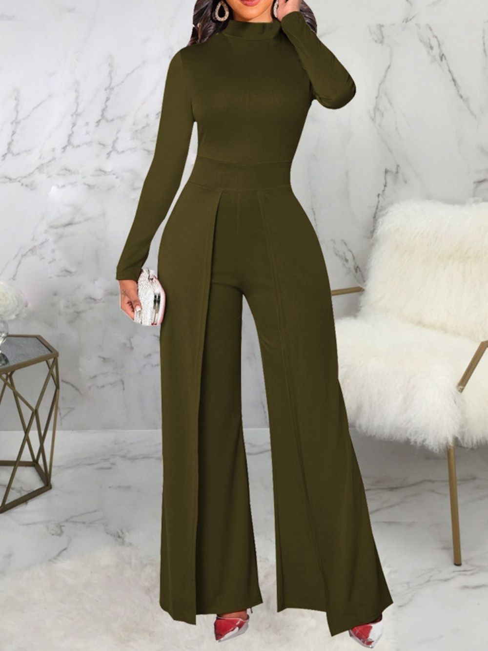 Mode Asymmetrische Slanke Jumpsuit Met Volledige Lengte En Halfhoge Taille