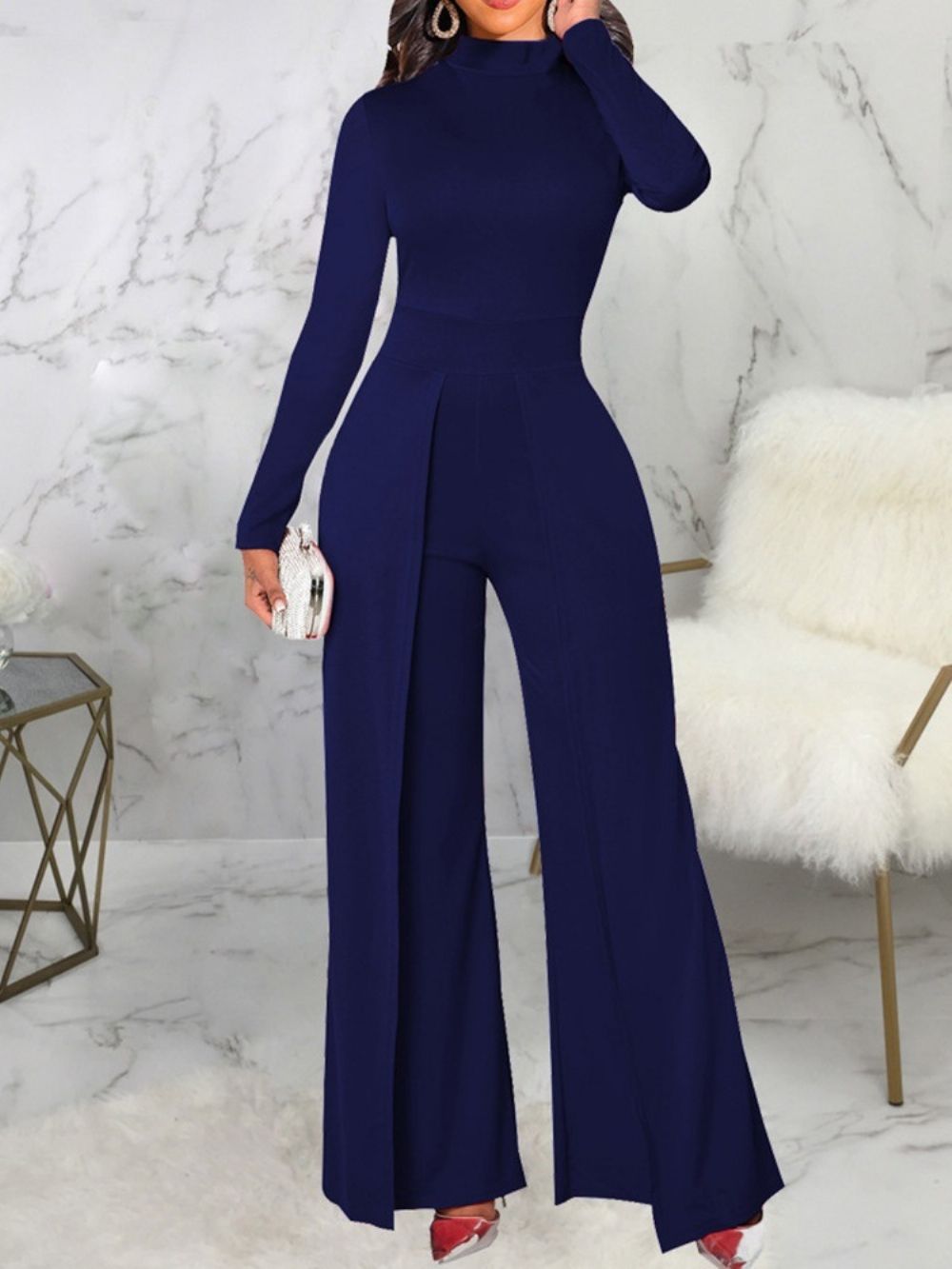 Mode Asymmetrische Slanke Jumpsuit Met Volledige Lengte En Halfhoge Taille