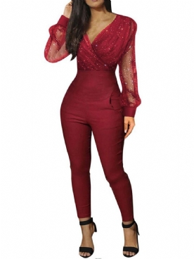 Mode Doorschijnende Mid Waist Potloodbroek Jumpsuit Met Volledige Lengte