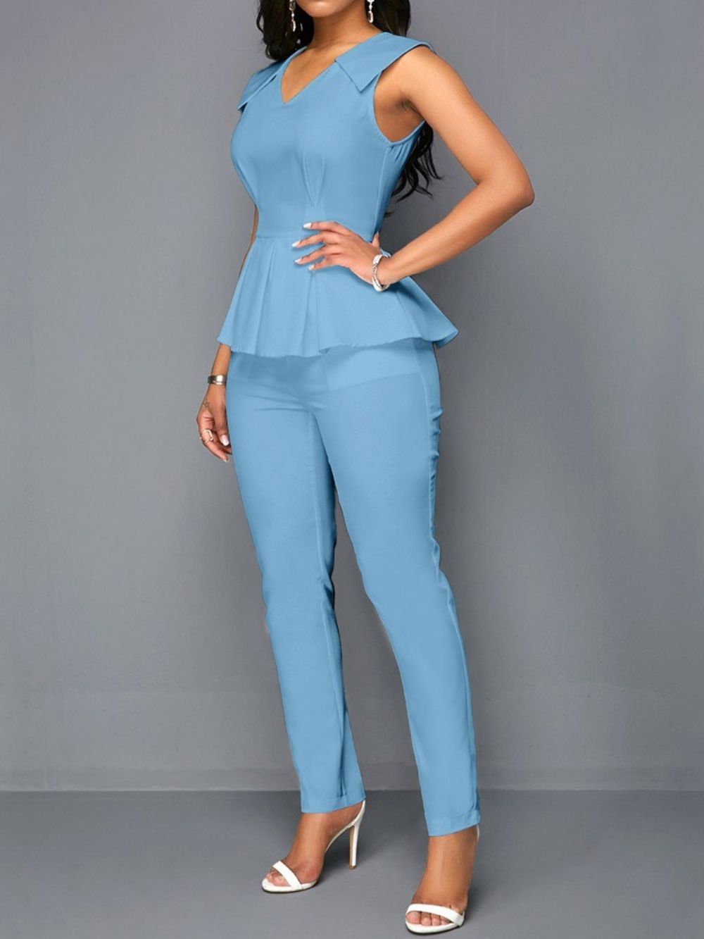 Mode Effen Jumpsuit Met Volledige Lengte En Rechte Hoge Taille