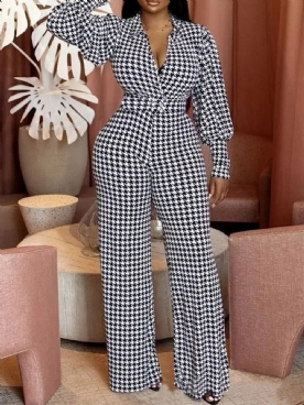 Mode Houndstooth Hoge Taille Slanke Jumpsuit Over De Volledige Lengte