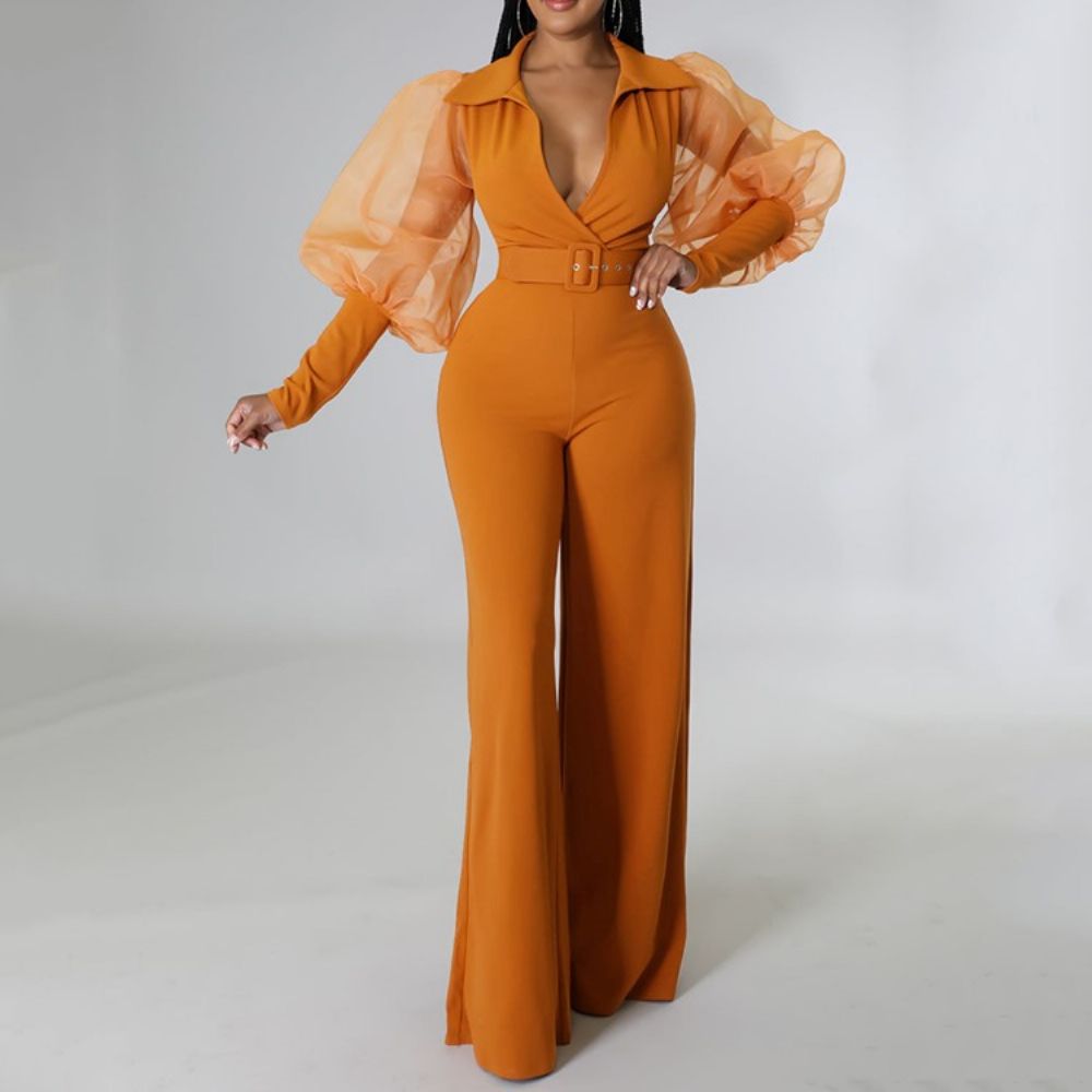 Mode Mesh Volledige Lengte Hoge Taille Slanke Jumpsuit