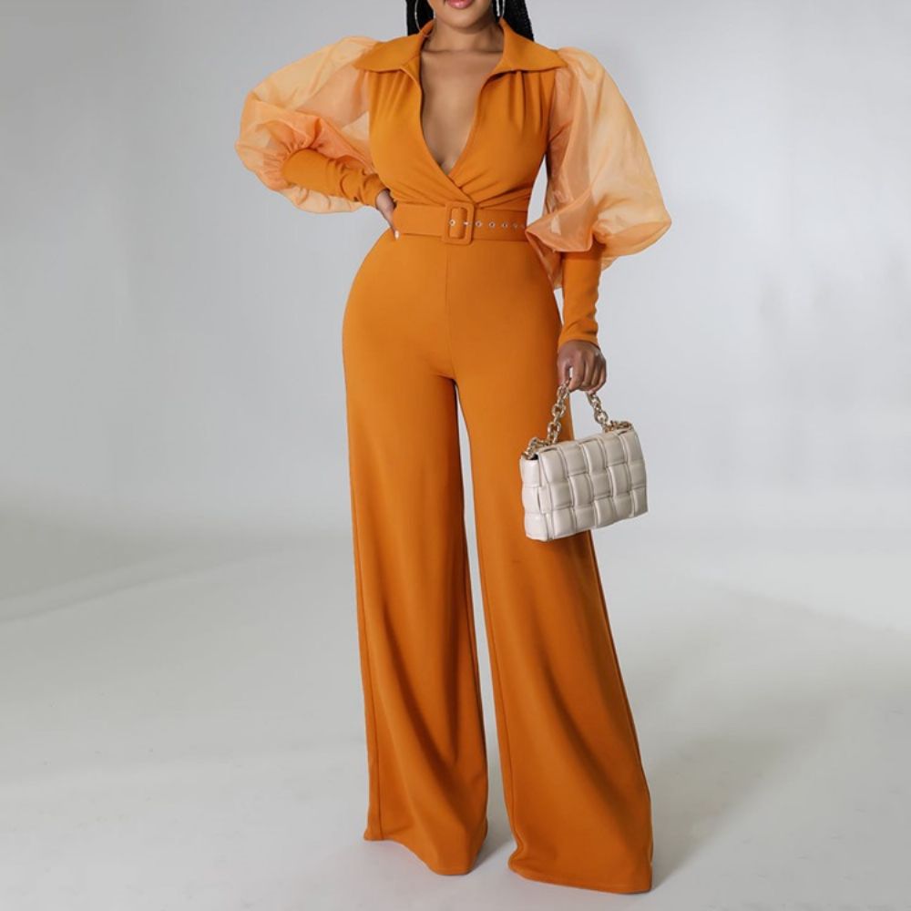 Mode Mesh Volledige Lengte Hoge Taille Slanke Jumpsuit