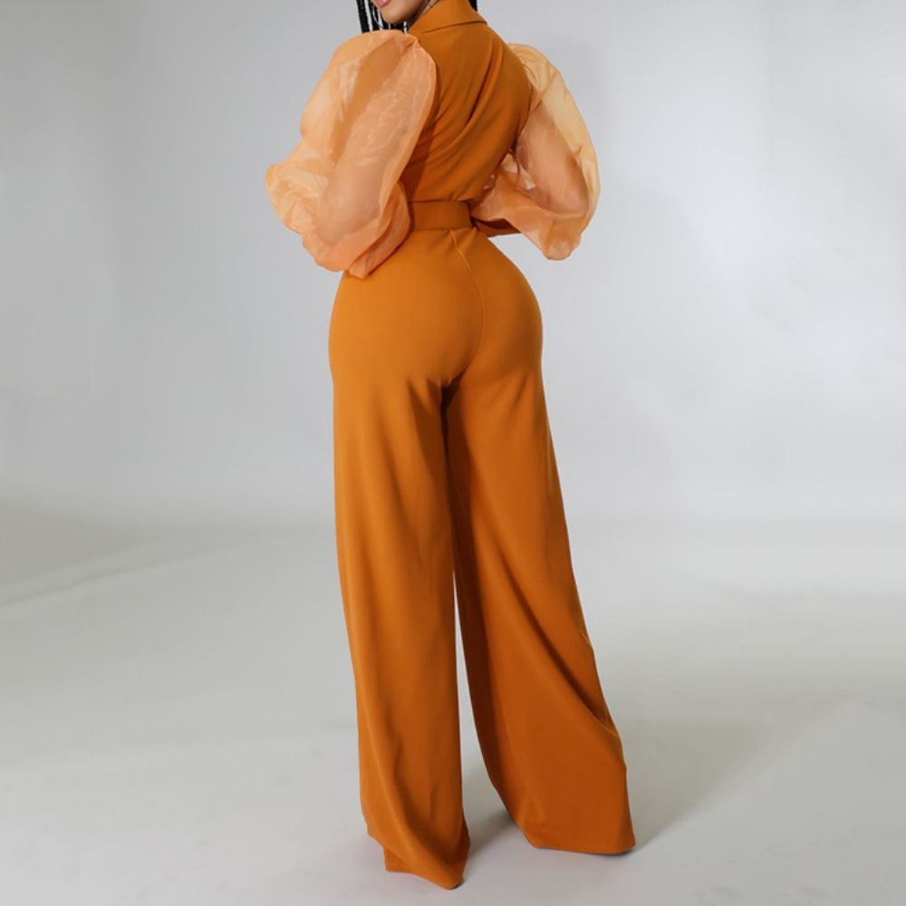 Mode Mesh Volledige Lengte Hoge Taille Slanke Jumpsuit