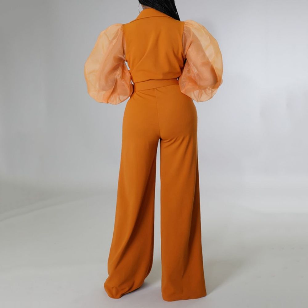 Mode Mesh Volledige Lengte Hoge Taille Slanke Jumpsuit