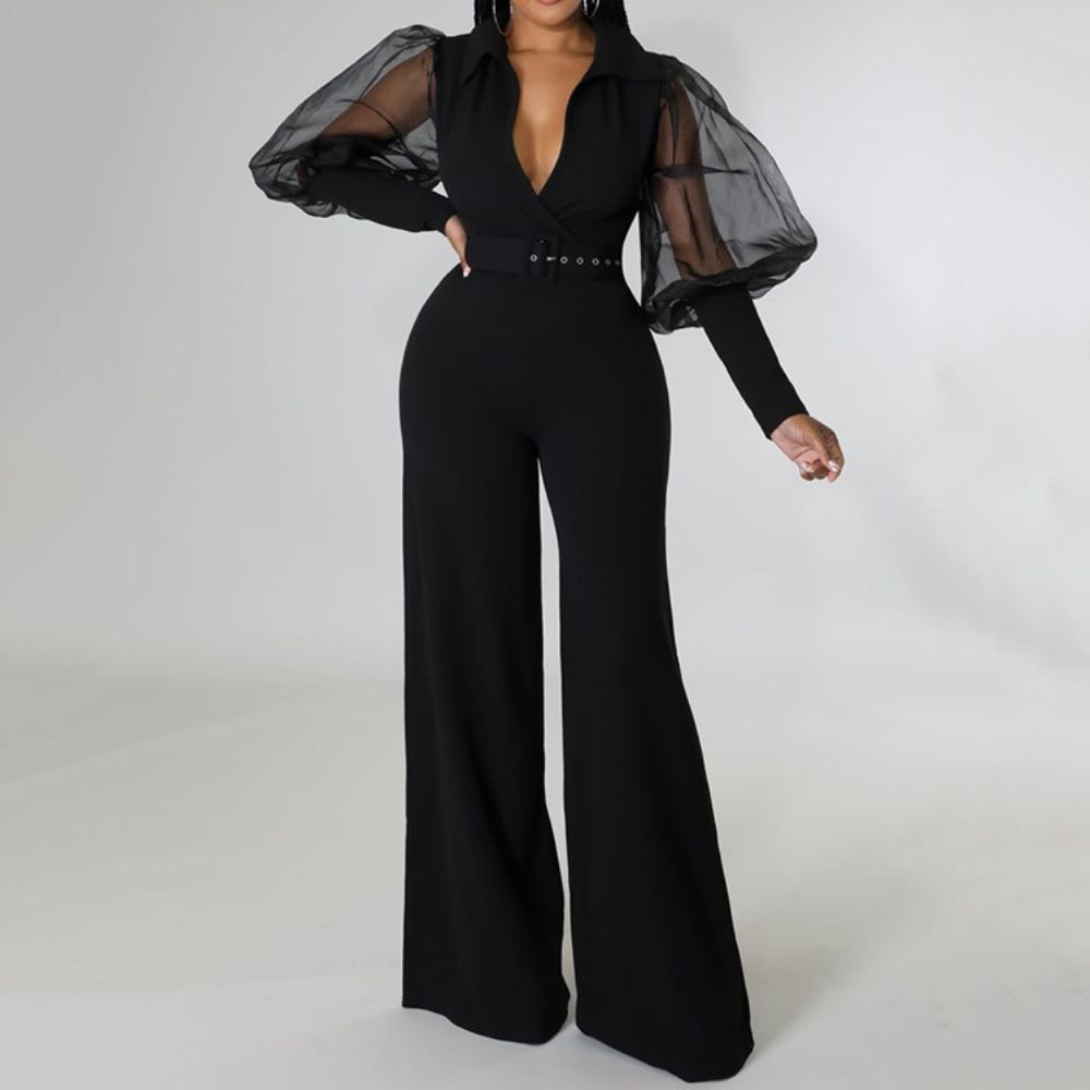 Mode Mesh Volledige Lengte Hoge Taille Slanke Jumpsuit