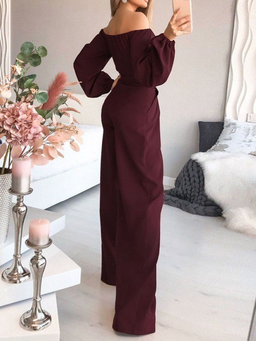 Mode-Uniforme Slanke Jumpsuit Met Hoge Taille Over De Volledige Lengte