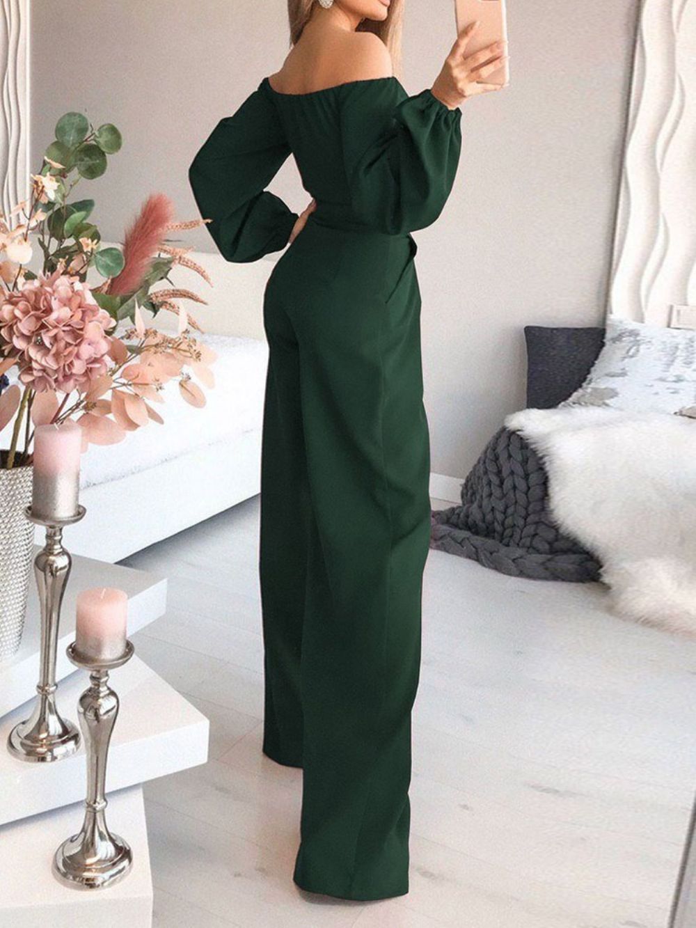 Mode-Uniforme Slanke Jumpsuit Met Hoge Taille Over De Volledige Lengte