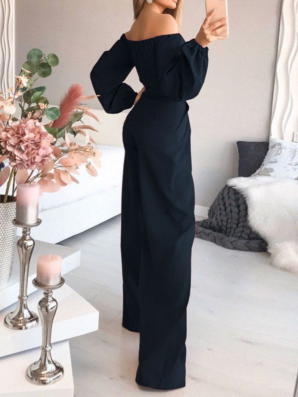 Mode-Uniforme Slanke Jumpsuit Met Hoge Taille Over De Volledige Lengte