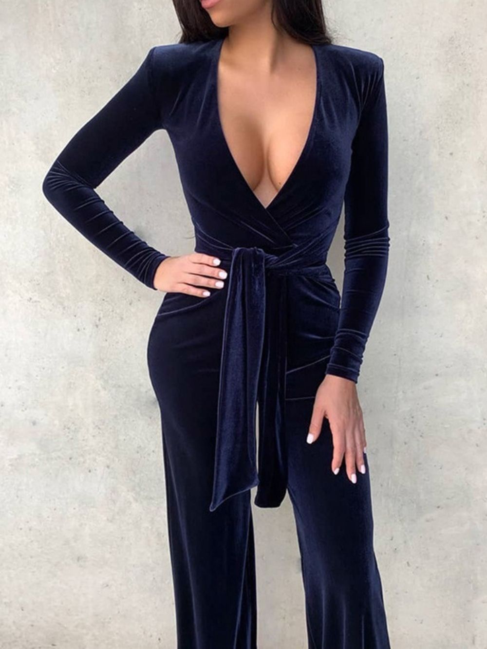 Modieuze Effen Rechte Jumpsuit Met Veters