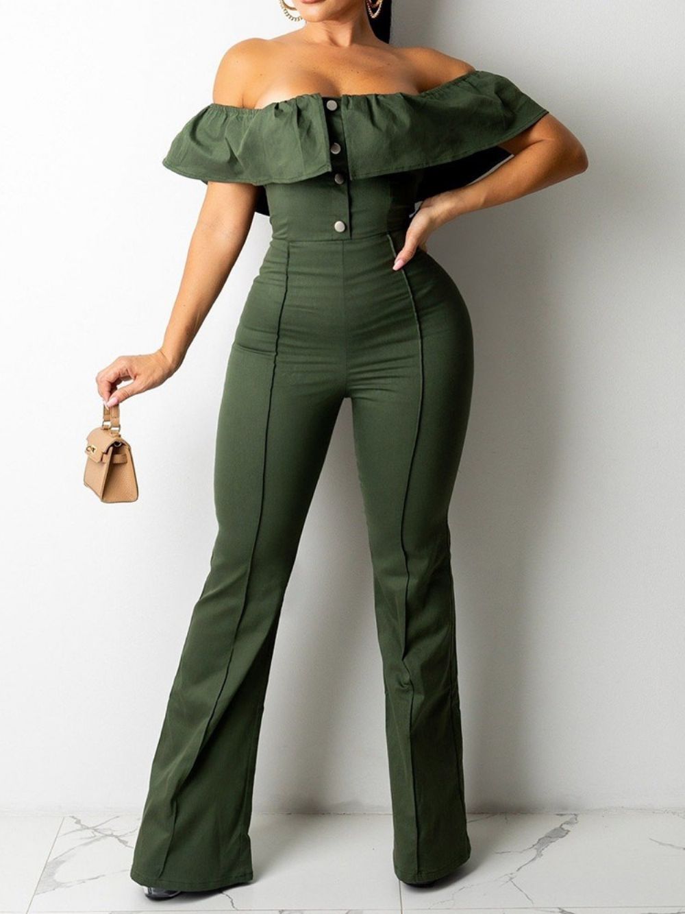 Modieuze Effen Rechte Jumpsuit Met Veters