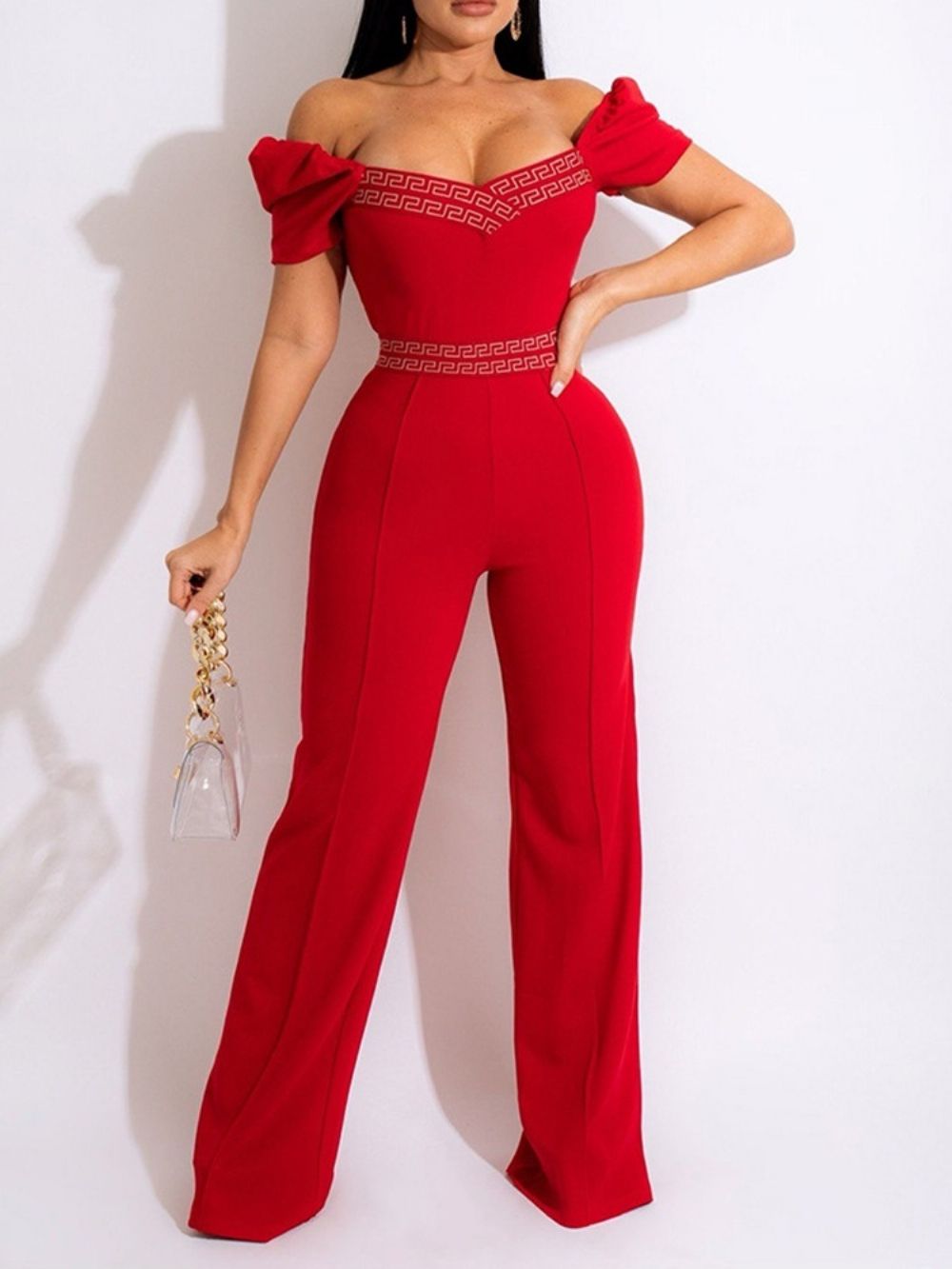 Modieuze Rechte Jumpsuit Over De Volledige Lengte Met Print