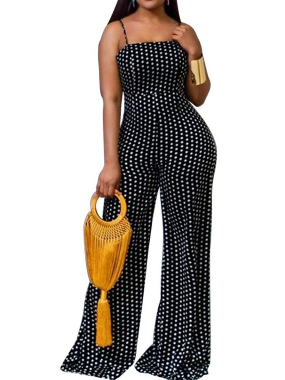 Modieuze Slanke Jumpsuit Met Stippen Over De Volledige Lengte