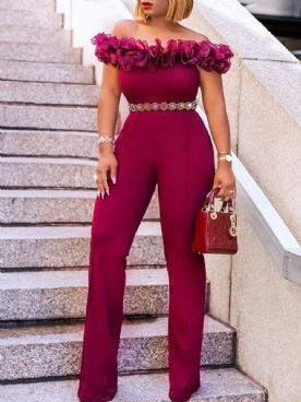 Off-Shoulder Effen Falbala Slanke Jumpsuit Met Hoge Taille En Volledige Lengte