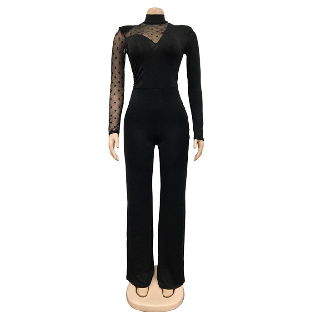 Office Lady Effen Doorzichtige Mid-Taille Slanke Jumpsuit