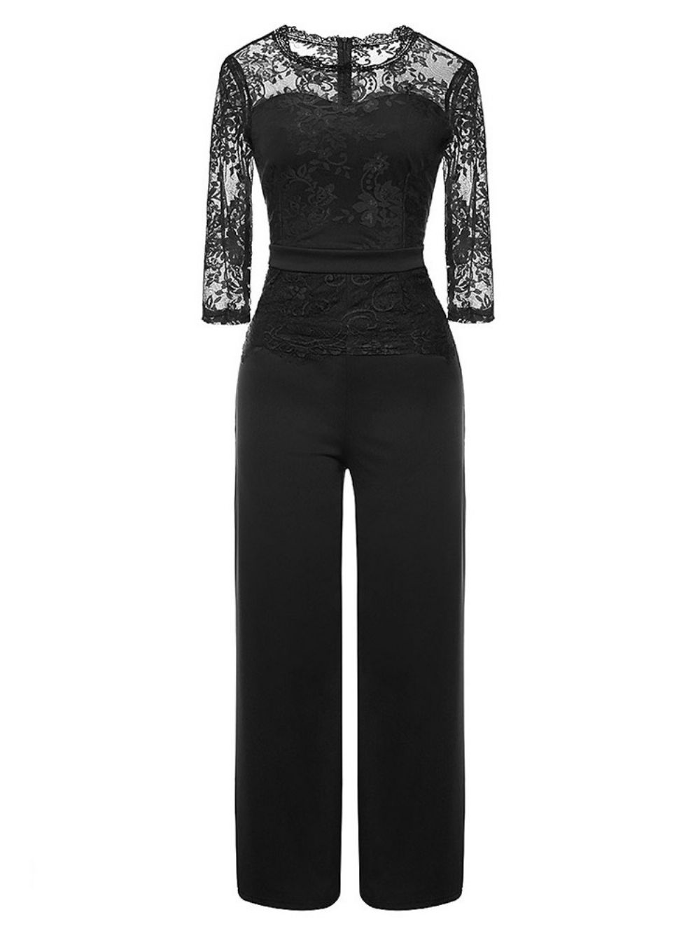 Office Lady Effen Kanten Rechte Jumpsuit Met Hoge Taille