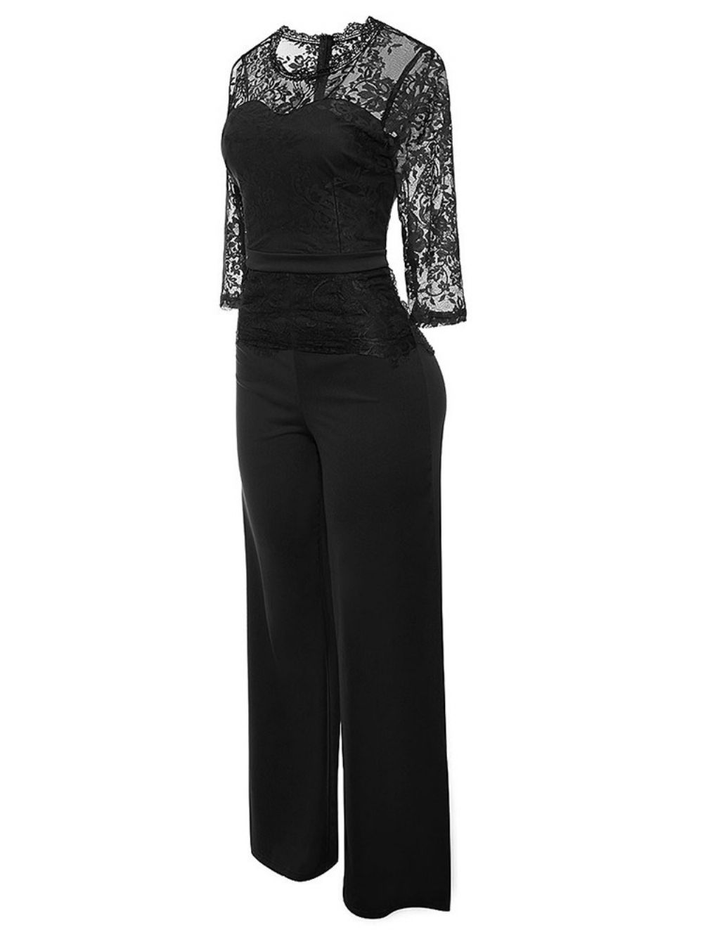 Office Lady Effen Kanten Rechte Jumpsuit Met Hoge Taille