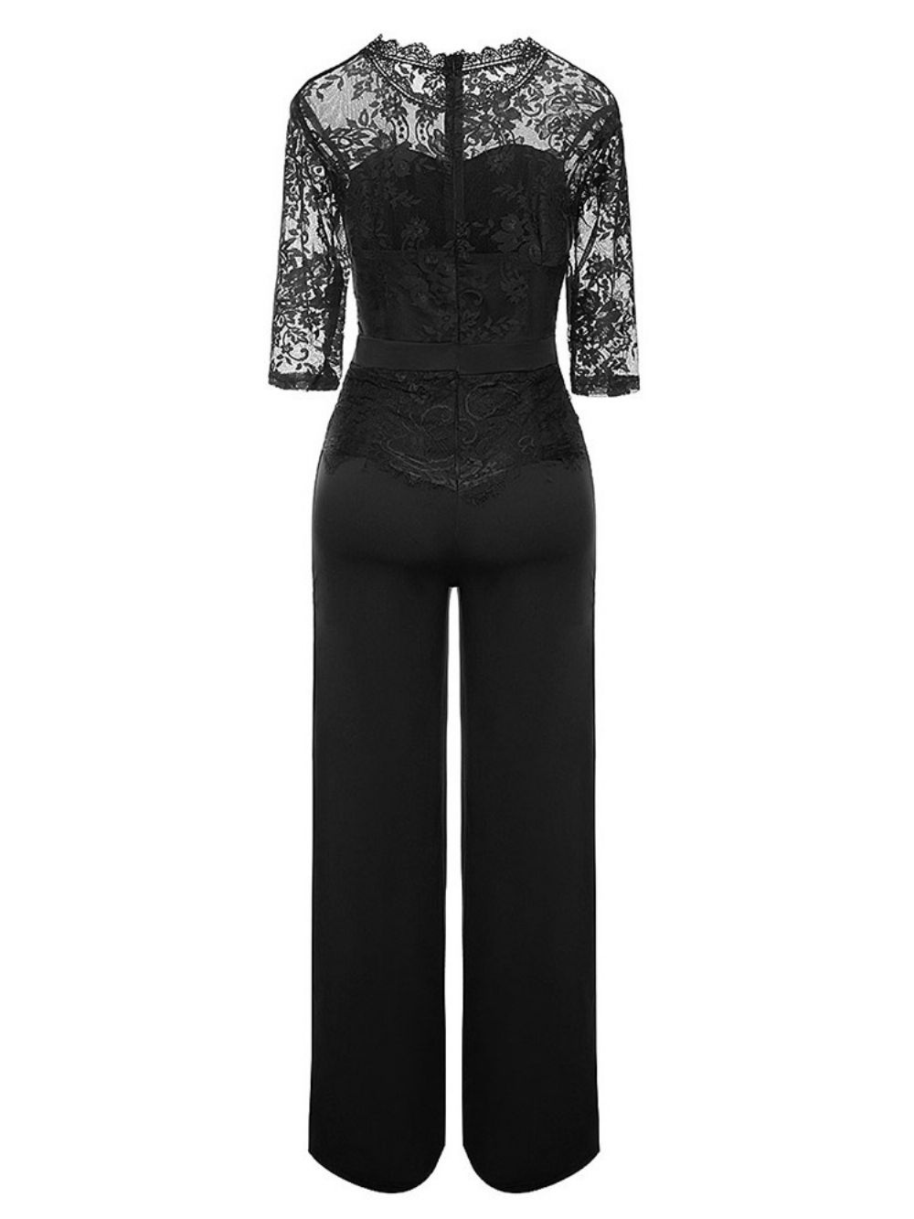 Office Lady Effen Kanten Rechte Jumpsuit Met Hoge Taille