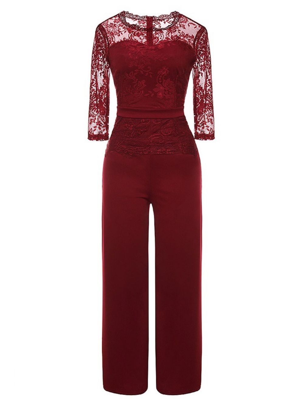 Office Lady Effen Kanten Rechte Jumpsuit Met Hoge Taille