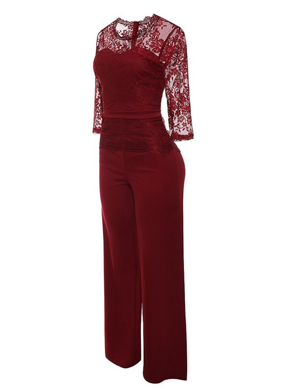 Office Lady Effen Kanten Rechte Jumpsuit Met Hoge Taille