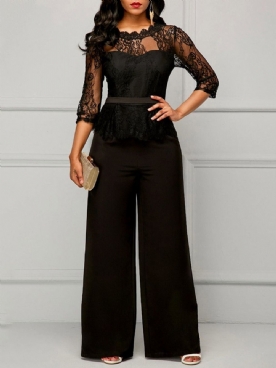 Office Lady Effen Kanten Rechte Jumpsuit Met Hoge Taille