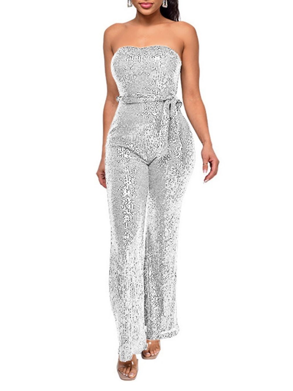 Pailletten Western Effen Rechte Jumpsuit Met Hoge Taille