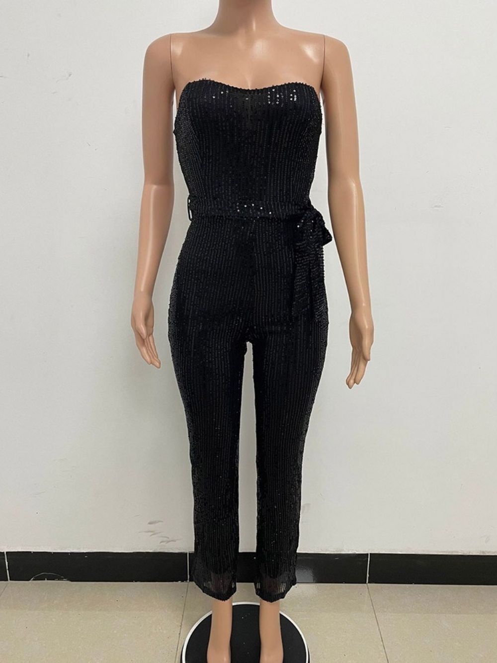 Pailletten Western Effen Rechte Jumpsuit Met Hoge Taille