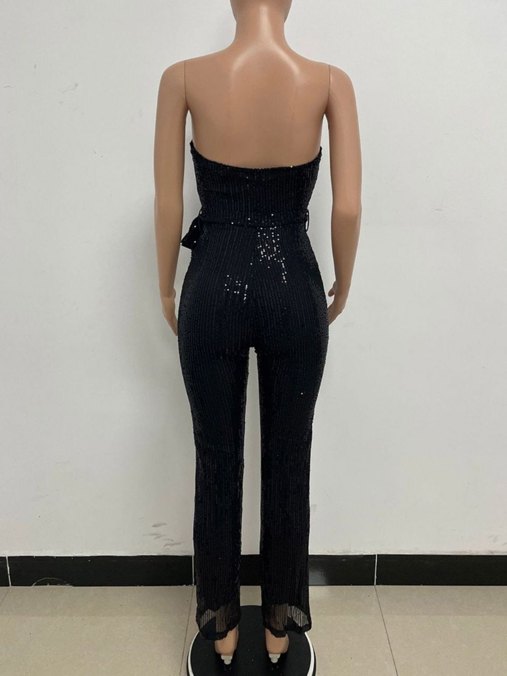 Pailletten Western Effen Rechte Jumpsuit Met Hoge Taille