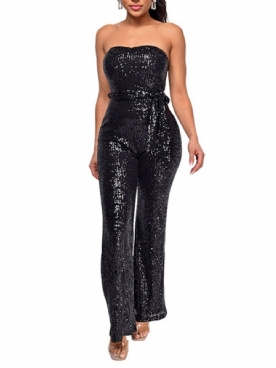 Pailletten Western Effen Rechte Jumpsuit Met Hoge Taille