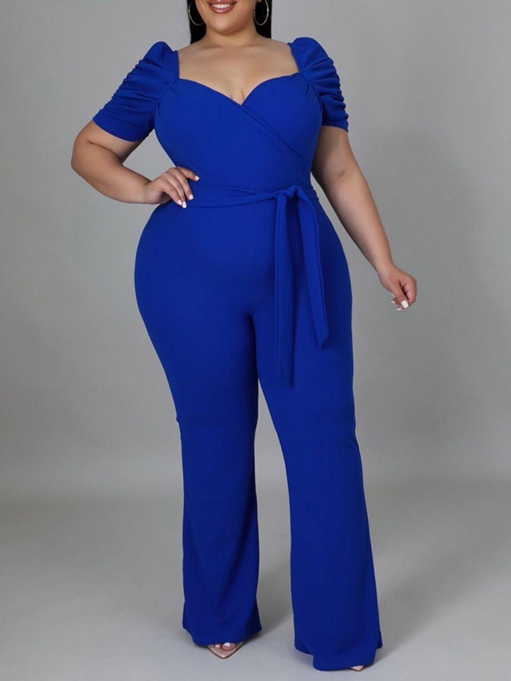 Plus maat Effen Jumpsuit Met Volledige Lengte En Vetersluiting Slanke Hoge Taille