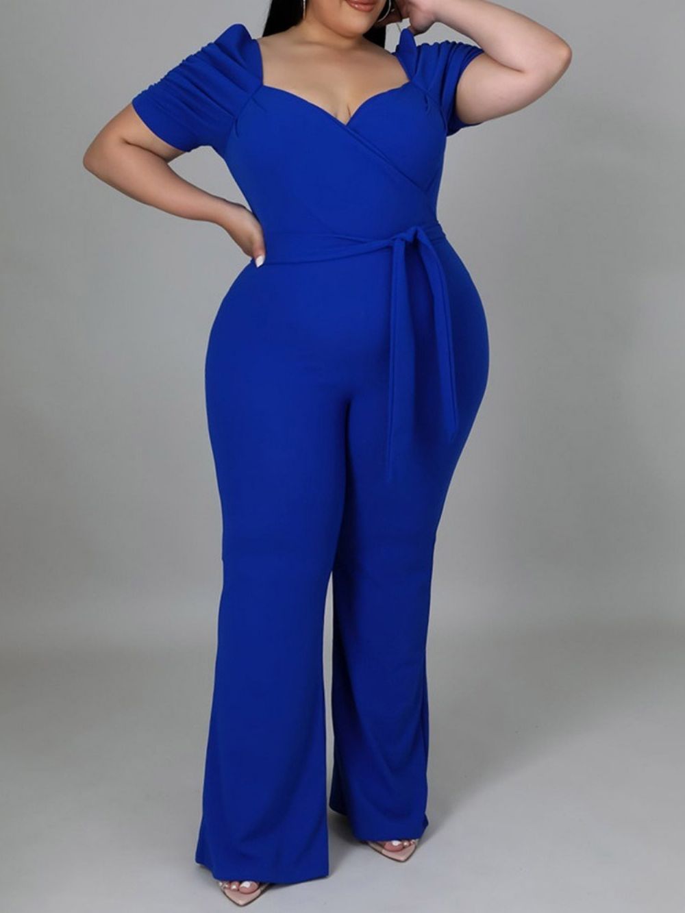 Plus maat Effen Jumpsuit Met Volledige Lengte En Vetersluiting Slanke Hoge Taille