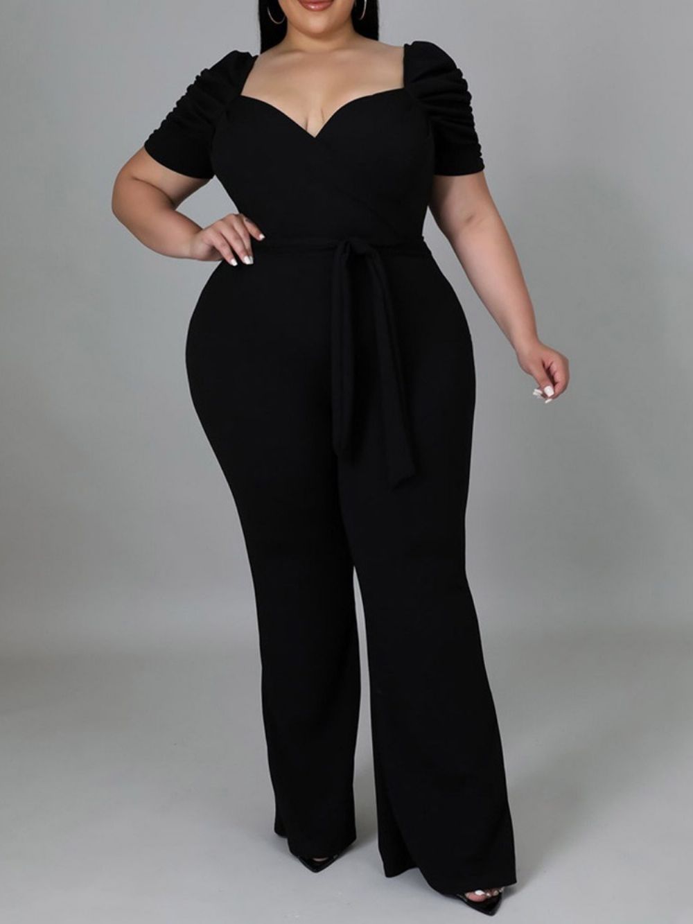 Plus maat Effen Jumpsuit Met Volledige Lengte En Vetersluiting Slanke Hoge Taille