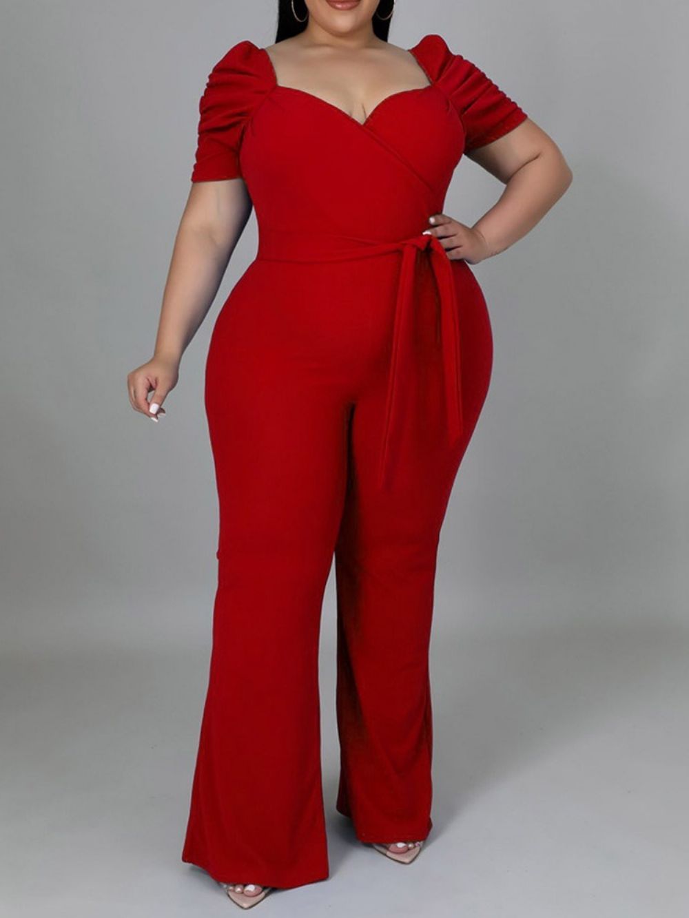 Plus maat Effen Jumpsuit Met Volledige Lengte En Vetersluiting Slanke Hoge Taille